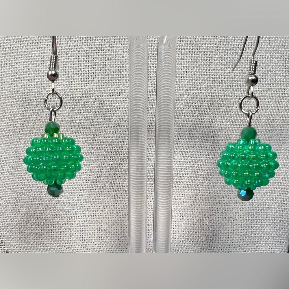 Green Beaded Disco Ball Arrtisan Earrings